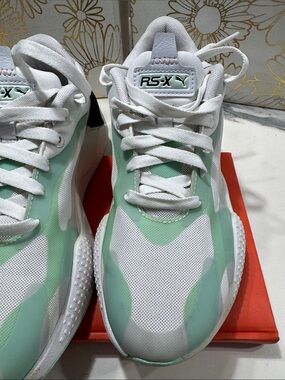 Puma RS-X White and Mint Green Athletic Sneakers 371640-02
